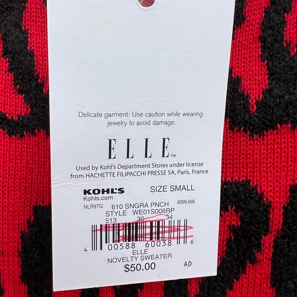 ELLE Scribble Heart Sangria Punch Sweater Women’s Small NWT NEW - Picture 2 of 10